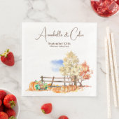Serviette En Papier Paysage rustique d'automne Arbres et Citrouilles (En situation)