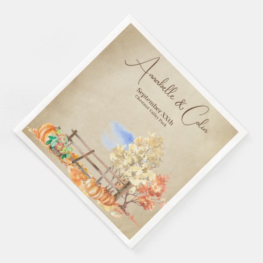 Serviette En Papier Paysage rustique d'automne Arbres et parchemin Cit (Coin)