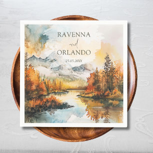 Serviette En Papier Paysage Rustique Lac de Montagne Mariage d'Automne