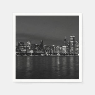 Serviette En Papier Paysage urbain nocturne de Chicago en nuances de g