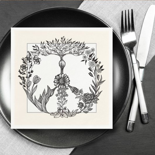 Serviette En Papier Peace Floral Dessin Cute Boho Hippie Fleurs Art