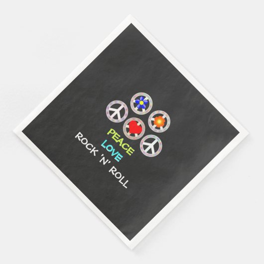 Serviette En Papier Peace, Love and Rock 'n' Roll, (Coin)