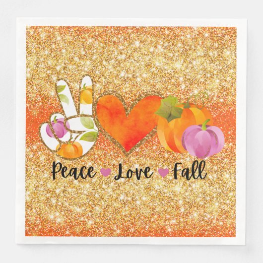 Serviette En Papier Peace Love Automne Personnaliser Couleur (Devant)