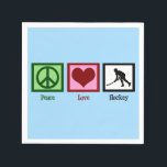 Serviette En Papier Peace Love Field Hockey Sports Anniversaire<br><div class="desc">Cette plaque en papier de la partie de hockey sur gazon cool comporte un signe de paix,  un coeur et une silhouette d'un joueur de hockey sur gazon en action. Commandez ce décor de fête bleu pour votre entraîneur sportif ou votre équipe !</div>
