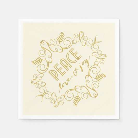 Serviette En Papier Peace Love Joie Noël Foliage Fête Fête (Devant)