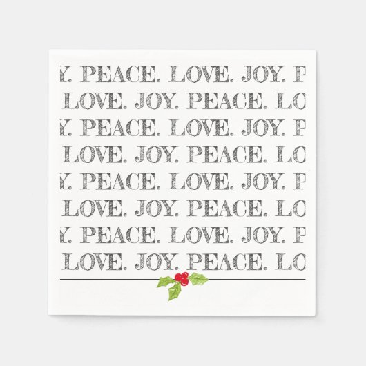 Serviette En Papier Peace Love Joie Noël Holly Holiday Fun (Devant)