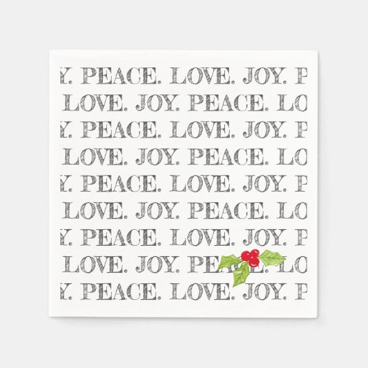 Serviette En Papier Peace Love Joie Noël Holly Holiday Fun (Devant)