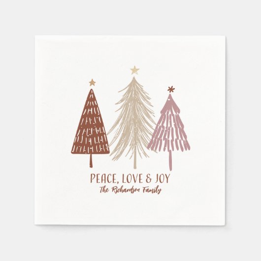 Serviette En Papier Peace, Love & Joy Christmas Festive Trees Holiday (Devant)