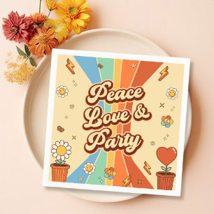 Serviette En Papier Peace Love Party Retro Rainbow 6e anniversaire