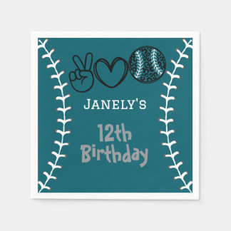 Serviette En Papier Peace Love Softball Anniversaire