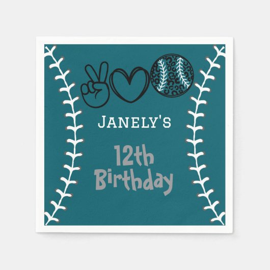 Serviette En Papier Peace Love Softball Anniversaire (Devant)