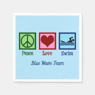 Serviette En Papier Peace Love Swim Team Custom Blue Pool Party
