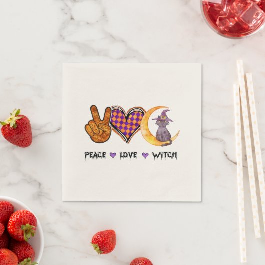 Serviette En Papier Peace Love Witch - Halloween Design (En situation)