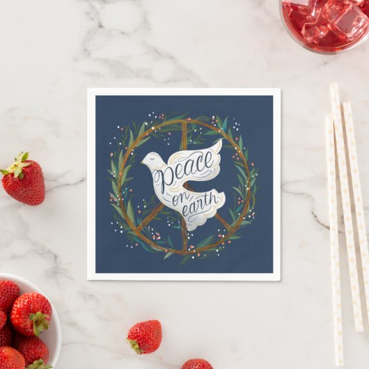 Serviette En Papier Peace on Earth Letters Dove Holiday Party (En situation)