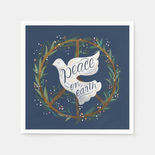 Serviette En Papier Peace on Earth Letters Dove Holiday Party (Devant)