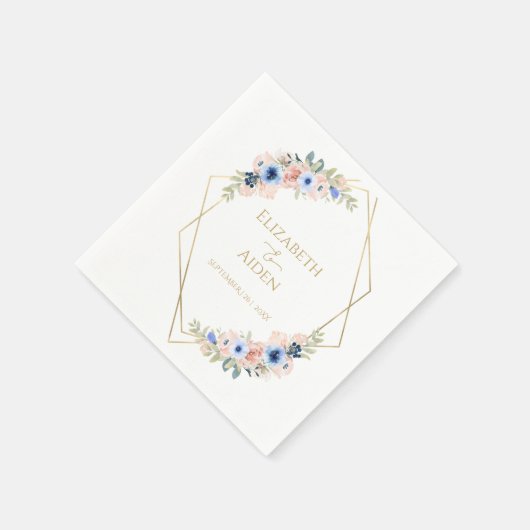 Serviette En Papier Peach Blue Mariage Collection Napkins (Coin)