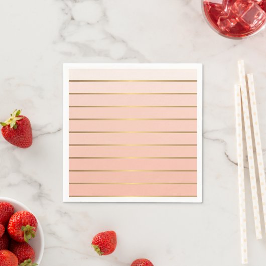 Serviette En Papier Peach Blush Ombre & Gold Striage Papier Napkins (En situation)