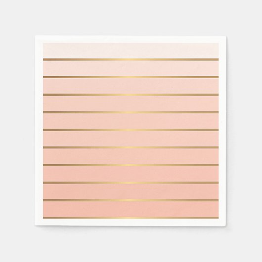 Serviette En Papier Peach Blush Ombre & Gold Striage Papier Napkins (Devant)
