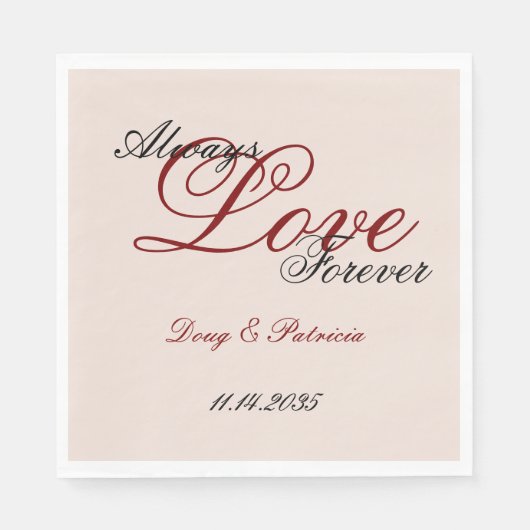 Serviette En Papier Peach Blush Red Love Toujours Mariage (Devant)