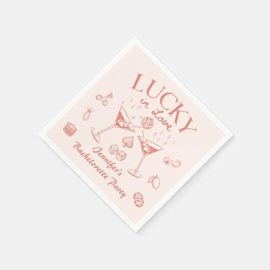Serviette En Papier Peach Cocktails de Fiançailles Chanceuse en Amour (Coin)