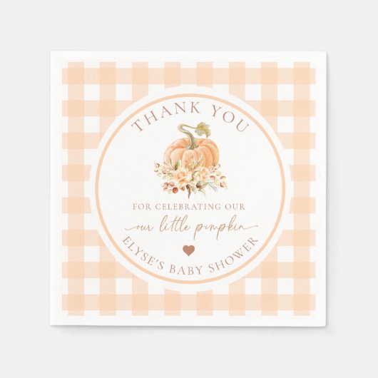 Serviette En Papier Peach En vichy Fall Fête Notre Petit Citrouille (Devant)