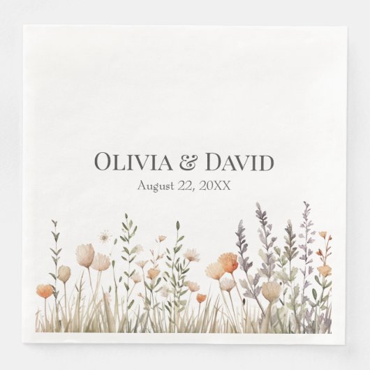 Serviette En Papier Peach Fleur sauvage Meadow Mariage Napkins (Devant)