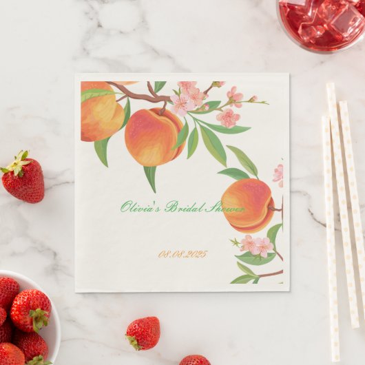 SERVIETTE EN PAPIER PEACH FLORAL BRIDAL SHOWER (En situation)
