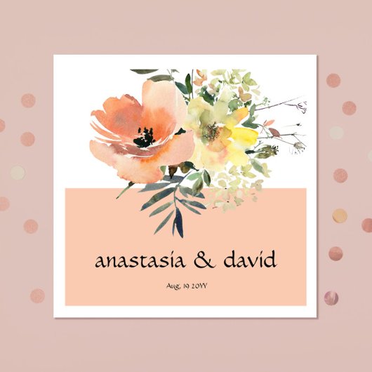 Serviette En Papier Peach Floral Mariage Napkins