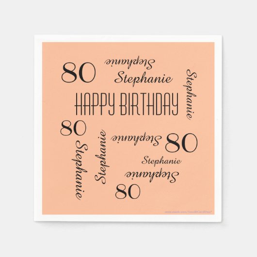 Serviette En Papier Peach Fuzz, nom, fête du 80e anniversaire (Devant)