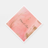 Serviette En Papier Peach Gold Rose Nom Brown Mariage élégant (Coin)