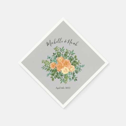 Serviette En Papier Peach Grey Mariage Spring Floral (Coin)