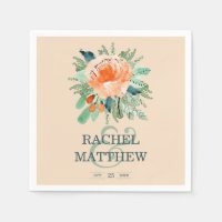 Peach Jade Turquoise Floral Aquarelle Mariage