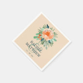 Serviette En Papier Peach Jade Turquoise Floral Aquarelle Mariage (Coin)