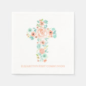 Serviette En Papier Peach Mint Aquarelle Flower Cross Première communi (Devant)