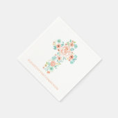 Serviette En Papier Peach Mint Aquarelle Flower Cross Première communi (Coin)