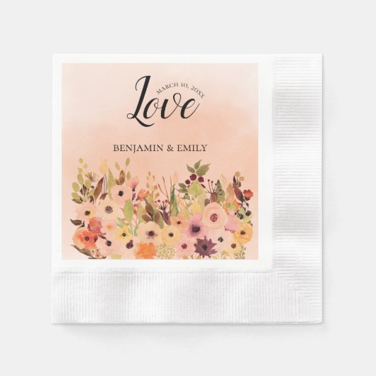 Serviette En Papier Peach Ombre Aquarelle Jardin Mariage (Devant)