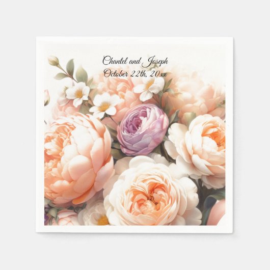 Serviette En Papier Peach Peony et Rose Mariage Papier serviettes (Devant)