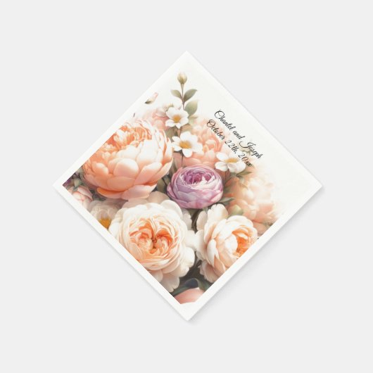 Serviette En Papier Peach Peony et Rose Mariage Papier serviettes (Coin)