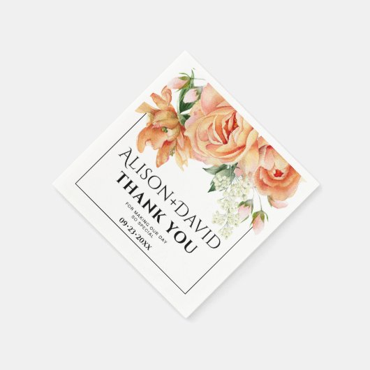 Serviette En Papier Peach peony flowers and typography mariage (Coin)