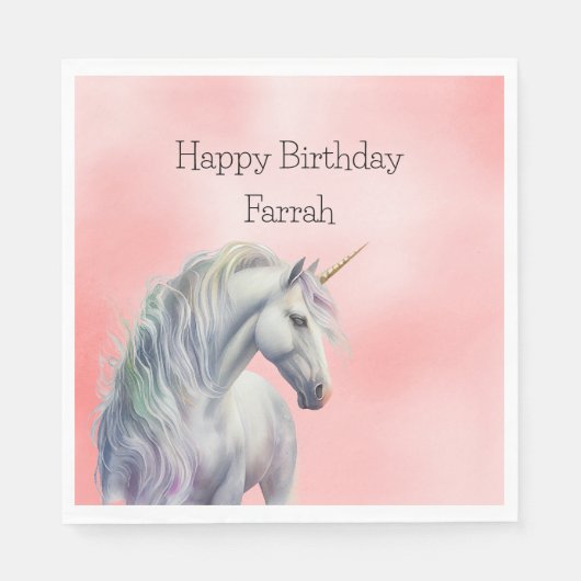 Serviette En Papier Peach Pink Unicorn Dream (Devant)