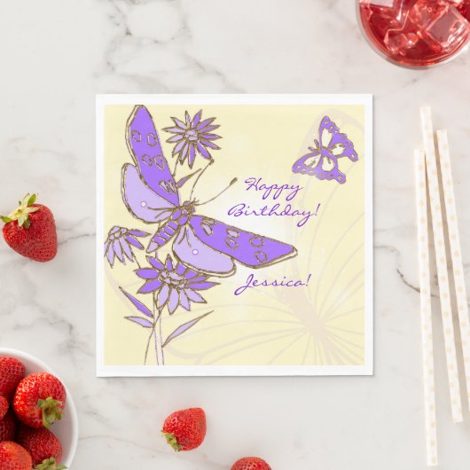 Serviette En Papier Peach Purple Butterfly Throw Pillow (En situation)