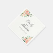 Serviette En Papier Peach rose Aquarelle Mariage floral Napkin (Coin)