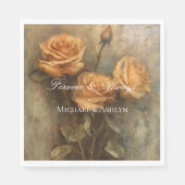 Serviette En Papier Peach Rose Floral Romantique Mariage (Devant)