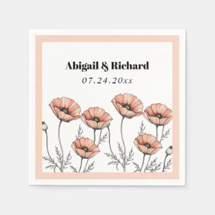 Serviette En Papier Peach rose poppies fleur sauvage mariage