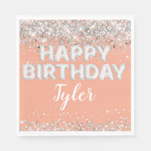 Serviette En Papier Peach Silver Anniversaire