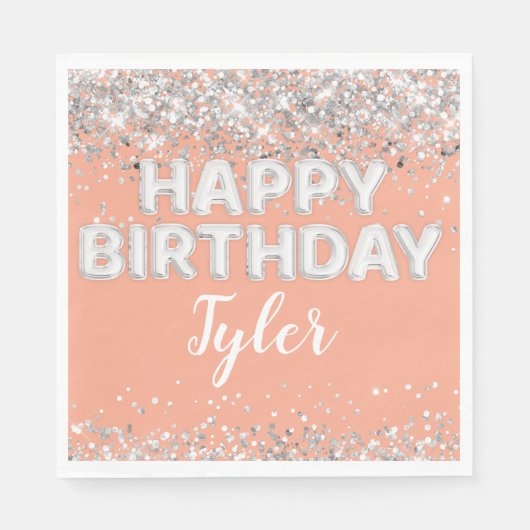 Serviette En Papier Peach Silver Anniversaire (Devant)