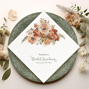 Serviette En Papier Peach Watercolor Floral Sage Green Bridal Luncheon