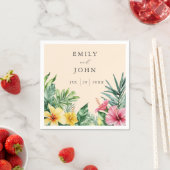 Serviette En Papier Peach Watercolor Mariage de fleurs tropicales (En situation)