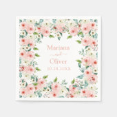 Serviette En Papier Peach White Aquarelle Florale Mariage (Devant)
