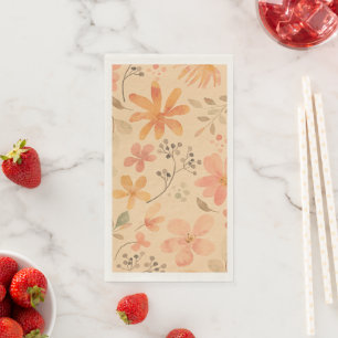 Serviette En Papier Peachy—motif floral rose doré